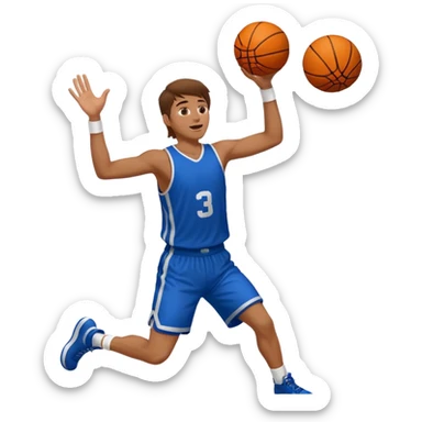 A white man with brown hair with a basketball, doing a layup sticker