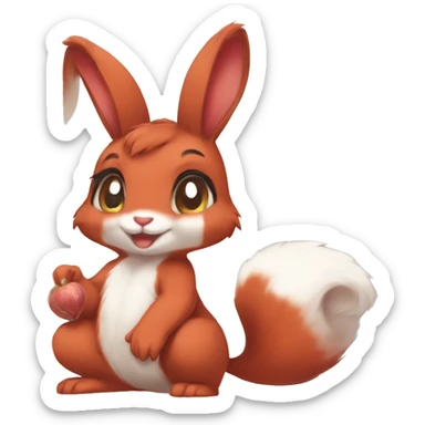 Anthro Sona Fakemon Full Body Red Rabbit Squirrel Chibi Cute  sticker