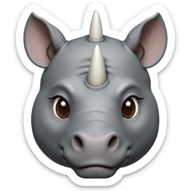 cinematic-noble-cute-rhinoceros-portrait-emoji,slate-grey-hide-poised-and-regal,-with-a-massive,-powerful-build-and-a-thick,--deep-set-soulful-piercing-eyes,-simplified-yet-sharp-and-sophisticated-features,-highly-detailed,-large-black-eyes, white horn, front facing sticker