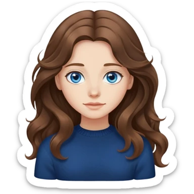 Fille avec de long cheveux brun ondulé, des yeux bleu, un chandail noir et une peau blanche sticker