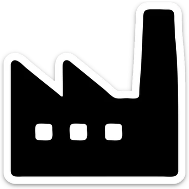 minimalist silhouette of a factory, solid black fill, modern style sticker