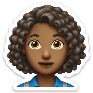Brown girl wearing blue polo with long curly hair sticker