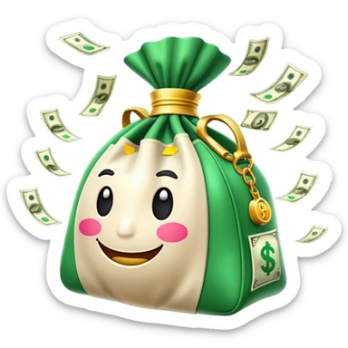 

3D emoji style, big bag of money, flying dollar bills, rich casino vibe, smooth lighting, high detail, clean edges, transparent background



 sticker