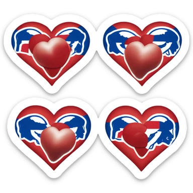 Heart emoji with 3 colors, blue border outside, red heart inside, smaller white heart inside of that, with the nfl Buffalo bills buffalo in the middle  sticker