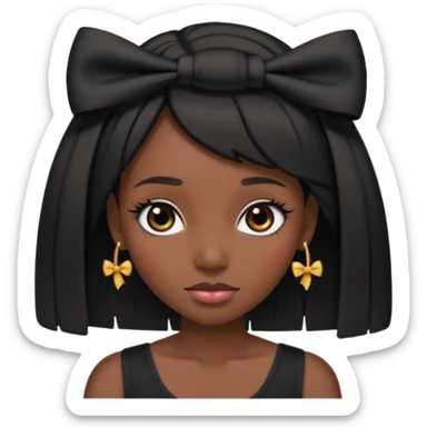 Adult woman with black cute  cut with a black top and a bow on her head with long lashes sticker