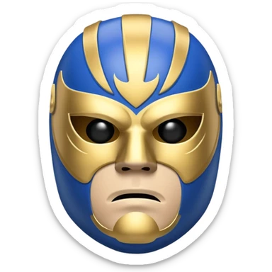 sad face emoji with a blue and gold luchador mask sticker