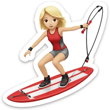 a blonde girl waleboarding on a red wakeboard  sticker