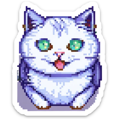 funny cat pixel art making a silly face sticker