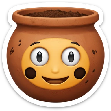 top down view of a round clay pot, emoji style sticker