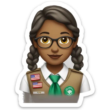 girl scout with badges and red white stripes tie sticker