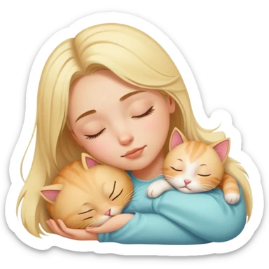 White girl blond hair sleeping with kitty sticker