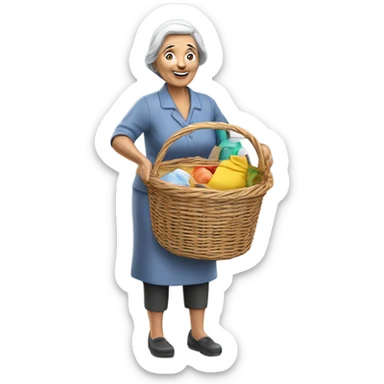 3d hyper realistic senior woman carrying washing basket  sticker