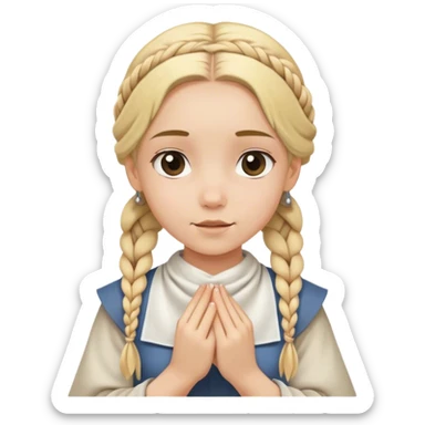 girl with blond braids holding a white handkerchief, medieval age sticker