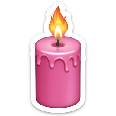 Draw a pink candle with a flame on it that looks 55 degrees tilted from a bird's eye view. sticker