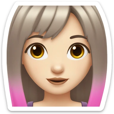 pale skinned girl with dark brown choppy shoulder length hair and bangs with dark pink streaks, brown eyes  sticker