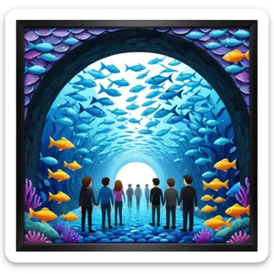 des gens qui sont dans un tunnele et les parois c'est des poissons  sticker