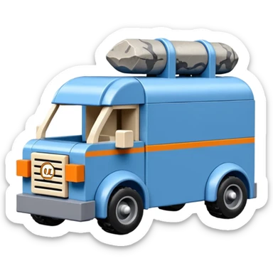  Prehistoric-style Lego blue tall rocky Flintstones mover’s van with rocky tires  sticker