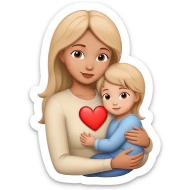 Mother and child in a loving embrace, heart symbol sticker