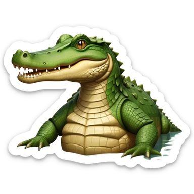 cinematic-crocodile-realistic-full-body-lounging-emoji,-massive-scaled-body-partially-submerged-in-shallow-water,-head-tilted-dramatically,-rough-green-and-brown-hide-textured-with-deep-ridges,-simplified-yet-realistic-focused-features, head held high sticker