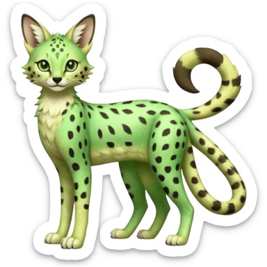 Epic complex detailed emerald-green pastel-lime-green dark-brown beige pastel realistic aesthetic-scenic-Fakémon-Sprigatito-Floragato-Meowscarada-Trico-Sergal-Serval-Vernid-creature (full body) sticker