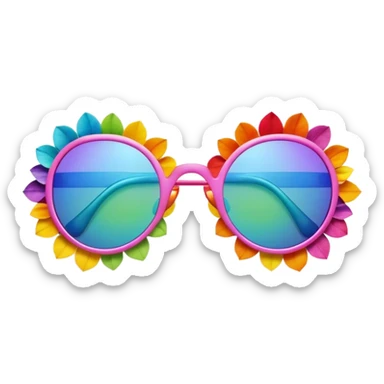 3D, psychedelic colored sunglasses made out of hippie style flower petals sticker