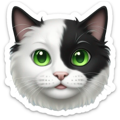Fluffy tuxedo cat with green eye sticker