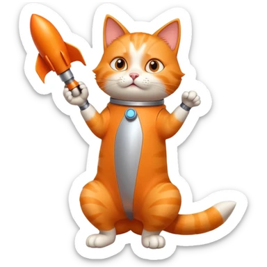 confident cat thinking it is a rocket, dynamic pose, imaginary rocket elements sticker
