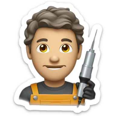 a man with a soldering iron sticker