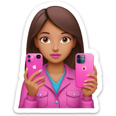 chica "baddie" con un iphone 13 rosa en la mano como sacando foto sticker