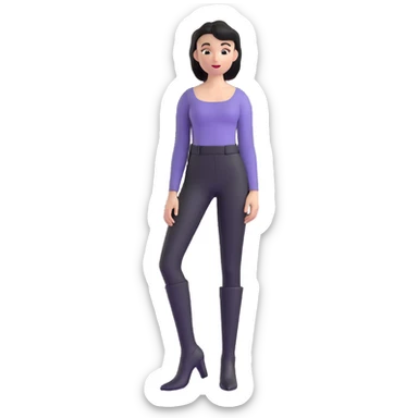 girl with oval-shaped flat-top head wearing tight black pants and black medieval high-heeled boots sticker