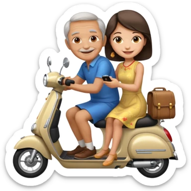 generate iphone emoji old guy italian and chinese girl into the scooter sticker