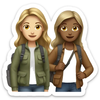 three girls (one brownhaired, two dark blonde) with travel backpacks sticker