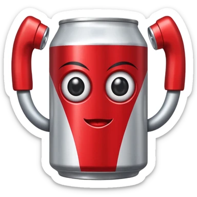 Coke can with legs arms and eyes looking devious sticker