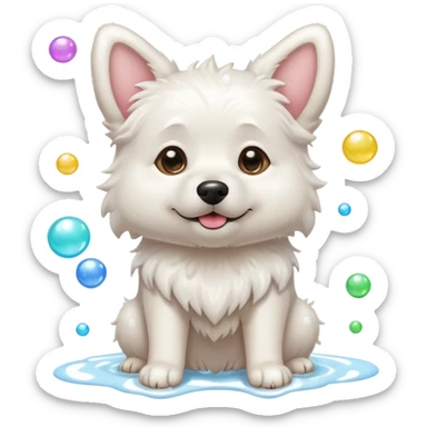 white dog with soap bubbles sticker