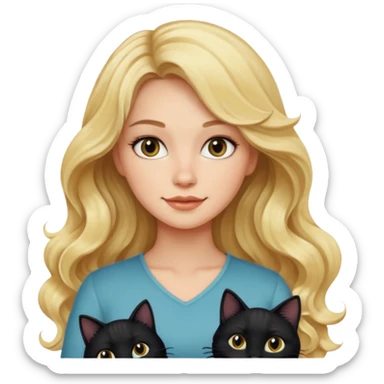 Blonde woman with wavy long hair with black cat sticker