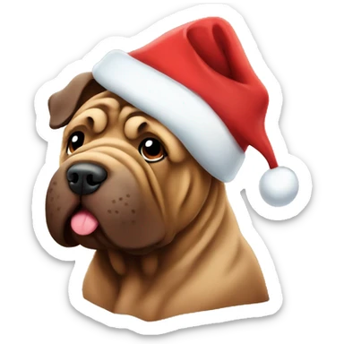 Chocolate Shar Pei with Christmas hat  sticker