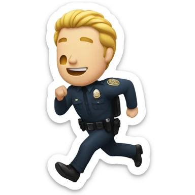 a guy running from a police man sticker