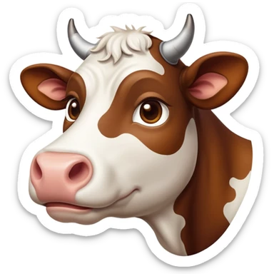 cinematic-noble-brown-and-white-cow-portrait-emoji,-poised-and-regal,-with-a-large,-sturdy-build-and-a-beautifully-patterned-hide-of-rich-brown-accented-by-crisp-white-patches,-deep-set-soulful-brown-eyes,-simplified-yet-sharp-and-sophisticated sticker