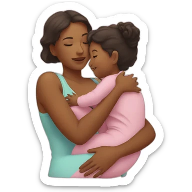 a mom cuddling with a baby sticker