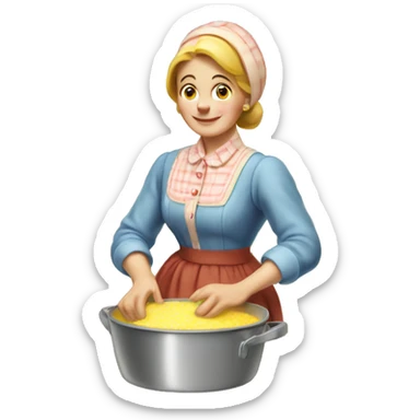 Vintage rural country house wife making ghee sticker