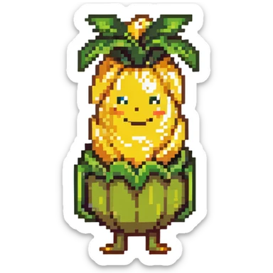 Corny Cob from Shopkins, a cute anthropomorphic ear of corn character with a yellow body, green husk at the top, and a smiling face sticker