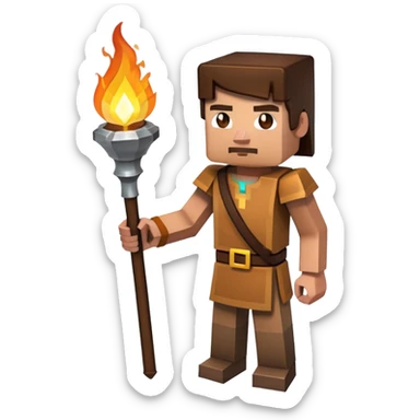 Minecraft character holding a torch sticker