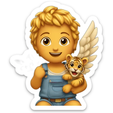 Un bébé sur un tigre qui est dans le ciel avec des ailes sticker
