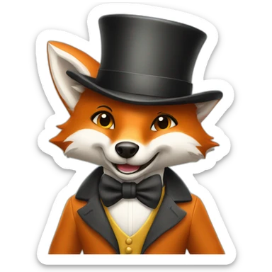 A happy fox with a tophat doing showbiz sticker