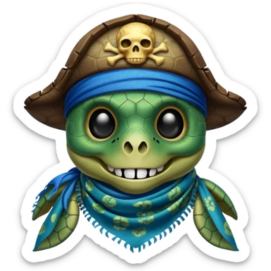 sea turtle wearing a blue pirate skull scarf sticker