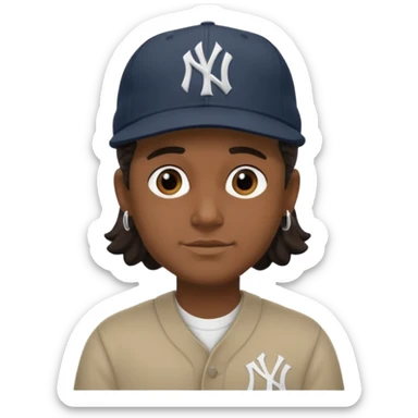Hazme un moreno con aretes pequeños en las orejas con mucho volumen atrás una gorra plana new York yankee  sticker