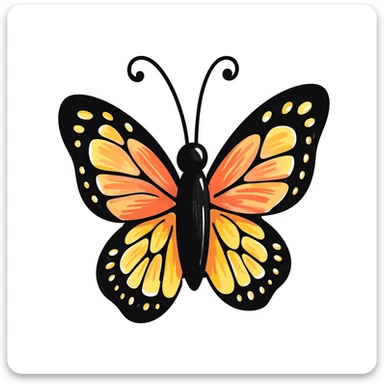 colorful butterfly, playful crayon doodle style, simple and childlike, centered on white sticker