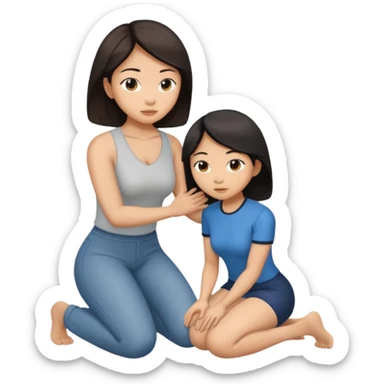 asian woman kneeling in front of a white man sticker