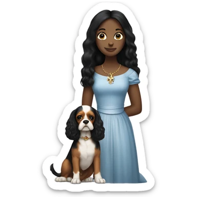 pale girl with black hair holding a king charles dog sticker