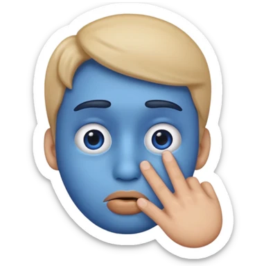 Blue emoji keeping hand in lip sticker